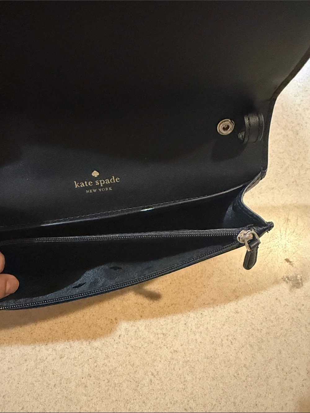 Kate Spade Black Crossbody Wallet (missing strap)- Gold Logo
